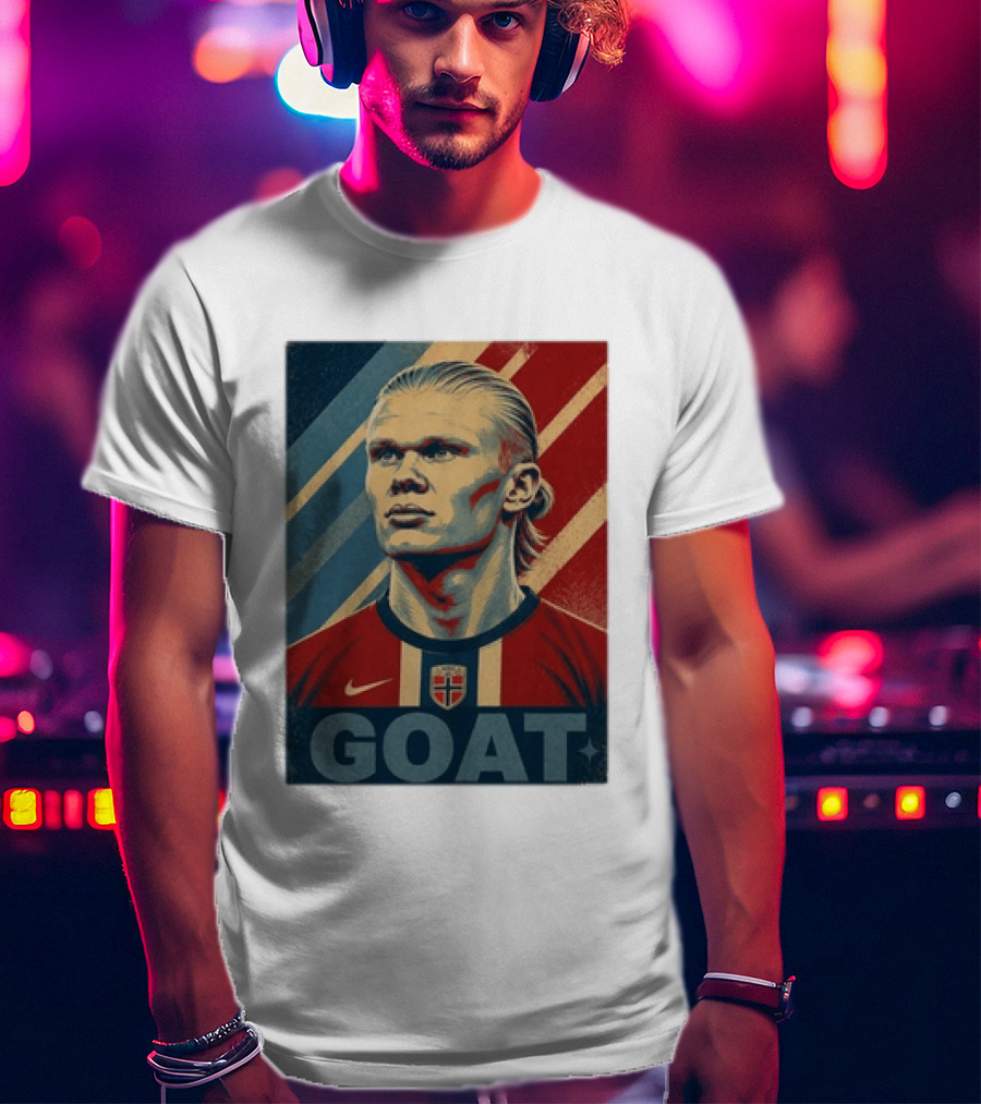 Erling Haaland G.O.A.T Norway Soccer Legend Iconic Red Blue Stripes T-Shirt