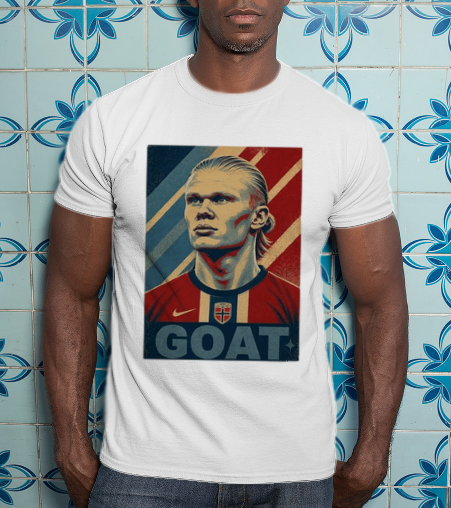 Erling Haaland G.O.A.T Norway Soccer Legend Iconic Red Blue Stripes T-Shirt