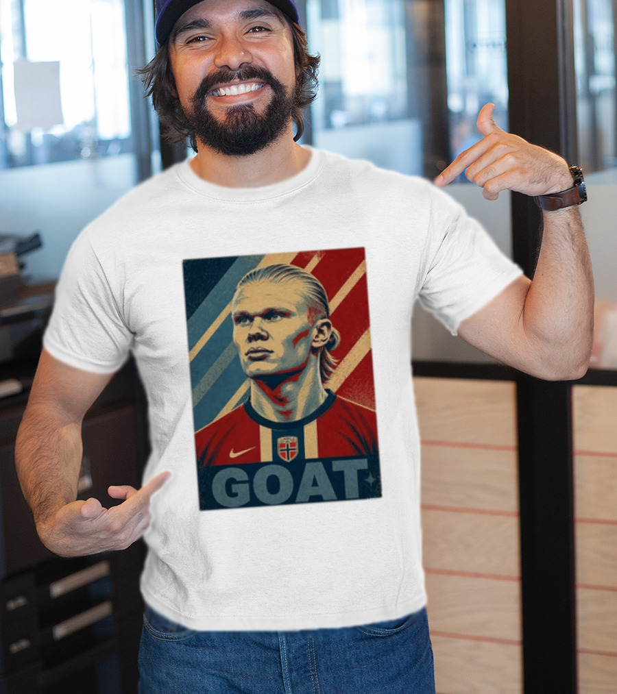 Erling Haaland G.O.A.T Norway Soccer Legend Iconic Red Blue Stripes T-Shirt