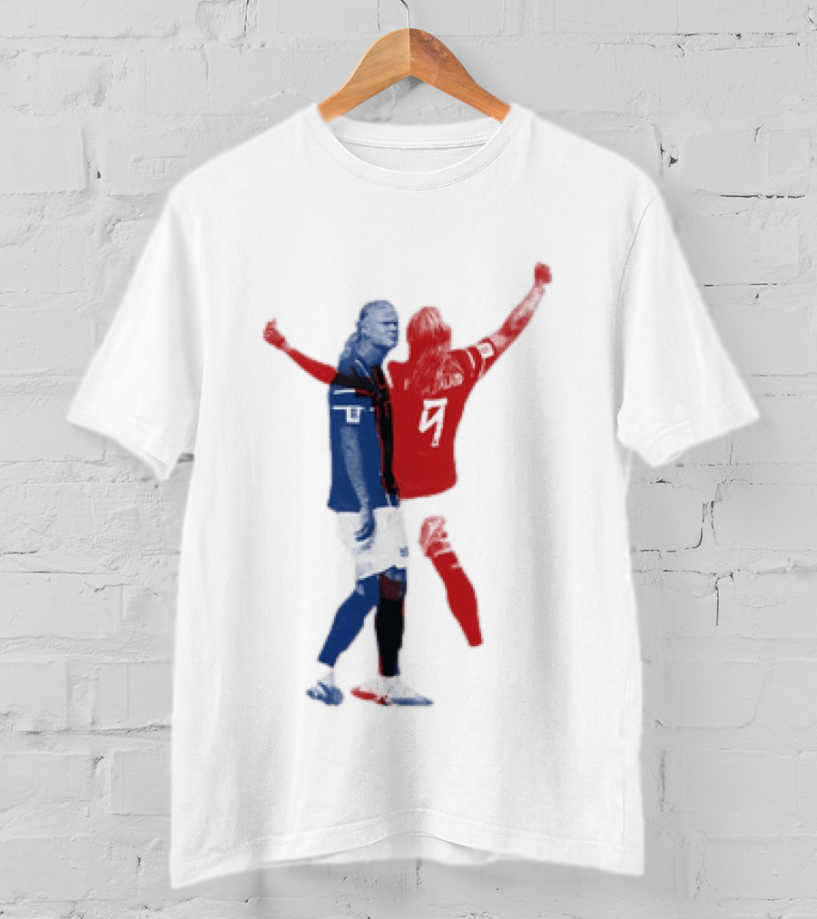 Erling Haaland Norway National Team Halftone Collage Blue And Red Number 9 T-Shirt