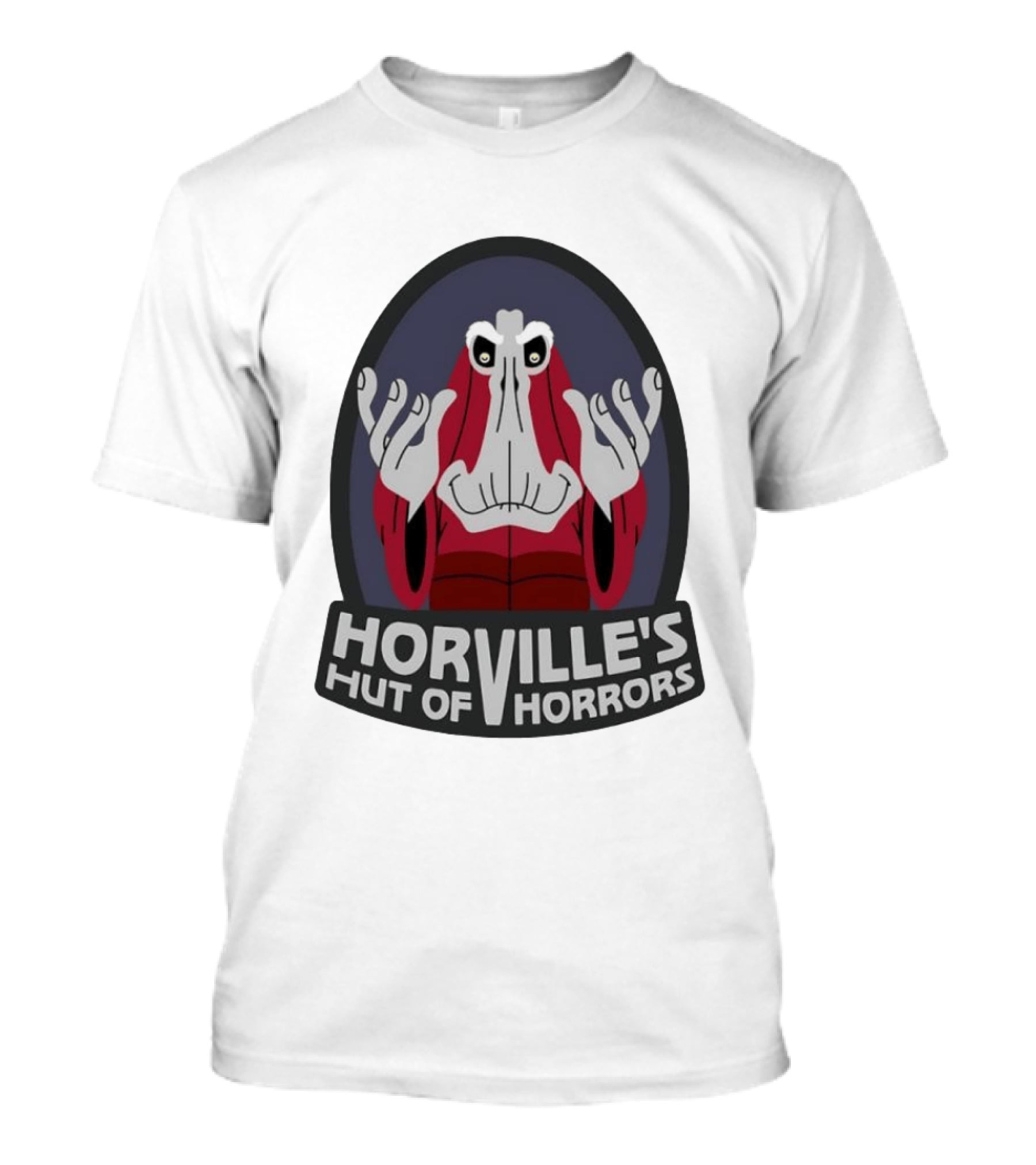 Horville's Hut Of Horrors Angry Red Clad Monster With Creepy Hands T-Shirt