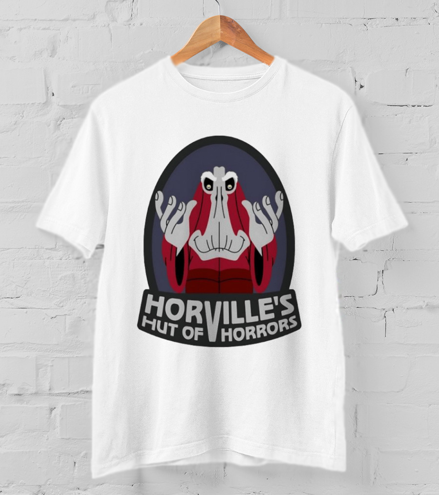 Horville's Hut Of Horrors Angry Red Clad Monster With Creepy Hands T-Shirt