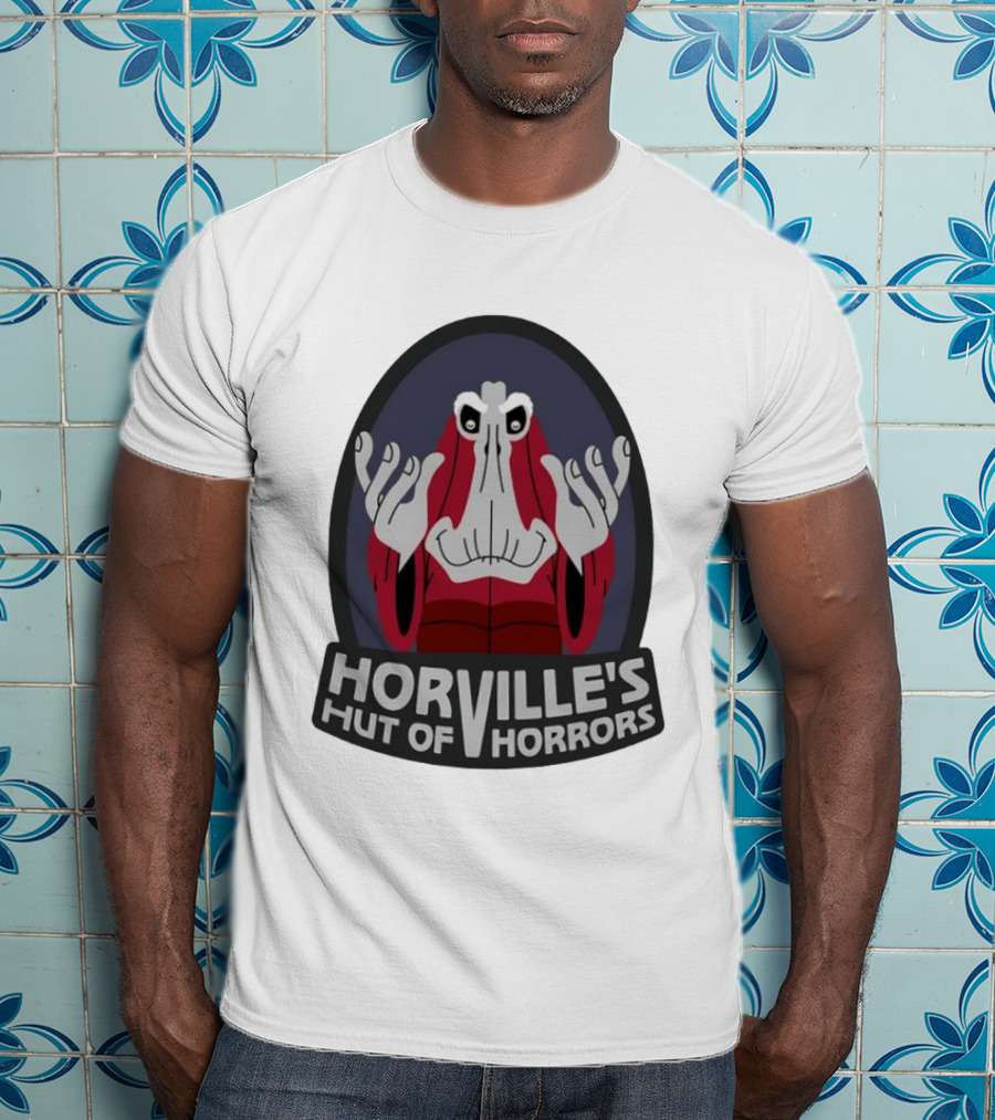 Horville's Hut Of Horrors Angry Red Clad Monster With Creepy Hands T-Shirt