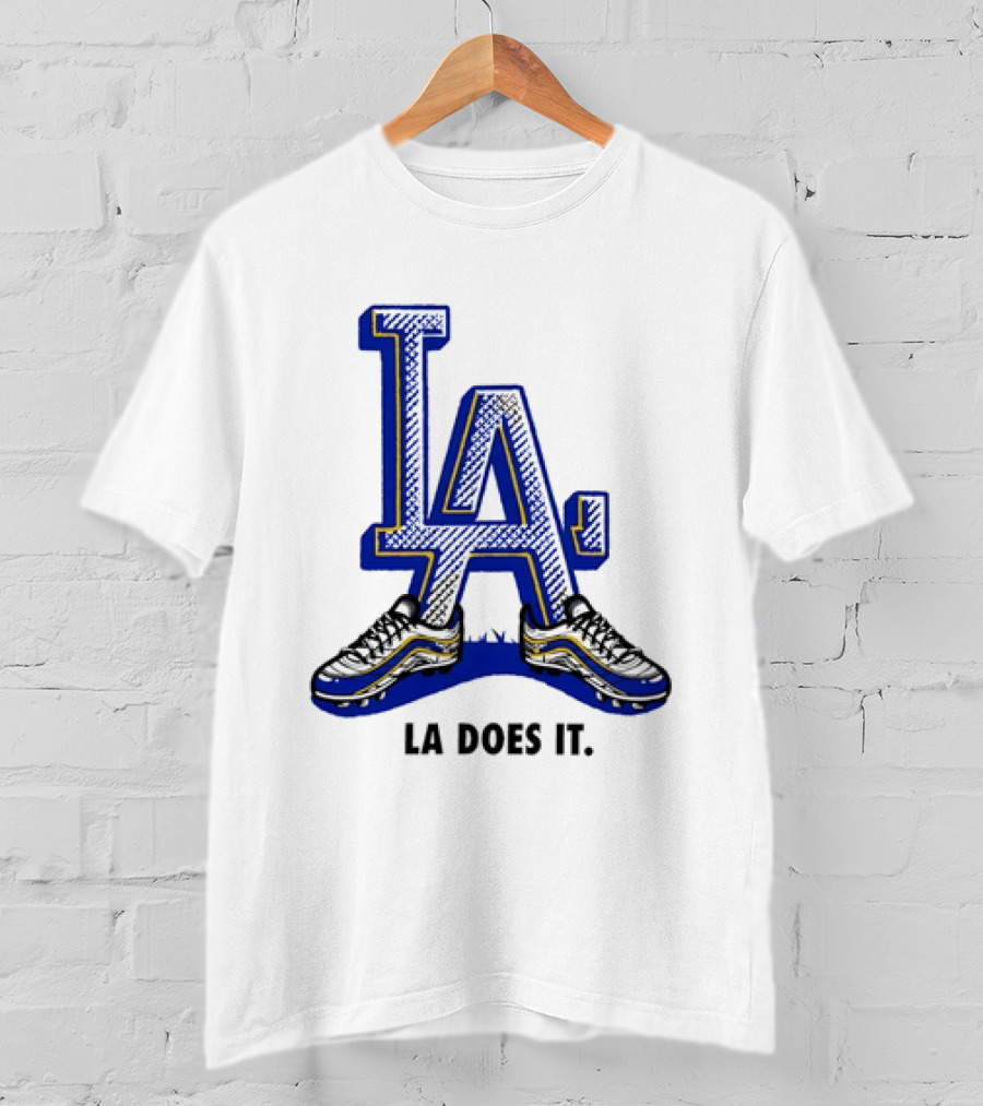 LA Dodgers LA Does It Baseball Footwear T-Shirt