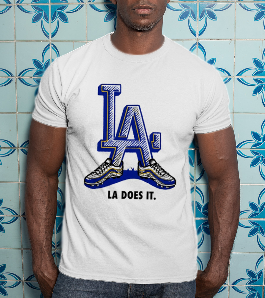 LA Dodgers LA Does It Baseball Footwear T-Shirt