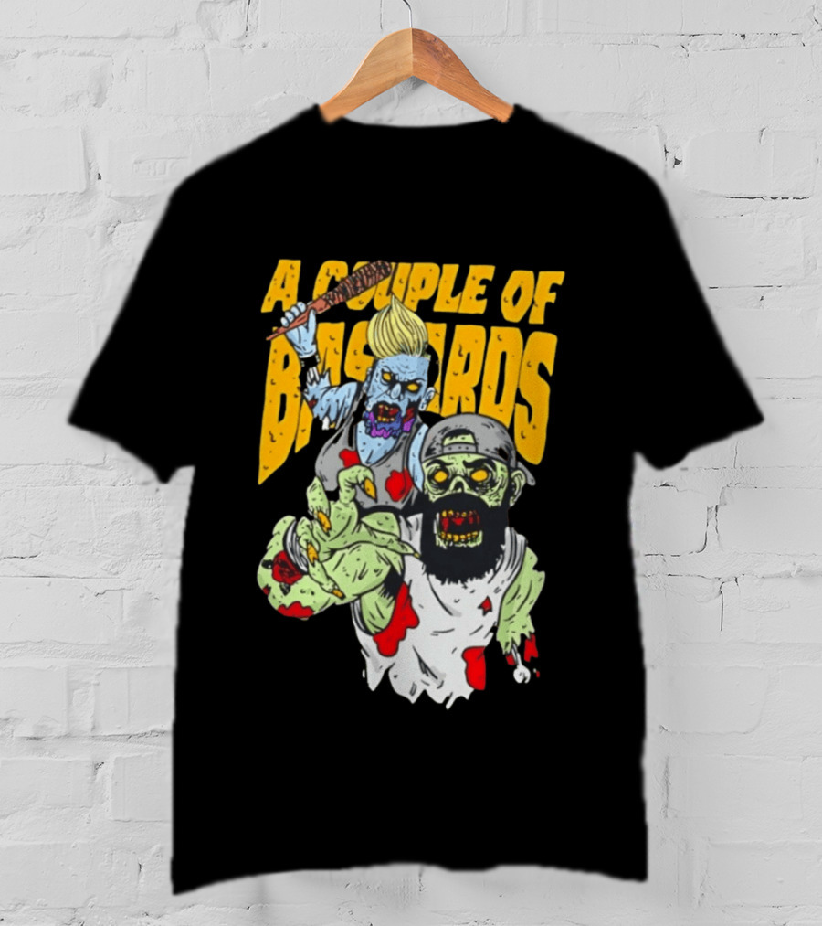 A Couple Of Bastards Zombie Cartoon With Baseball Bat And Beard T-Shirt