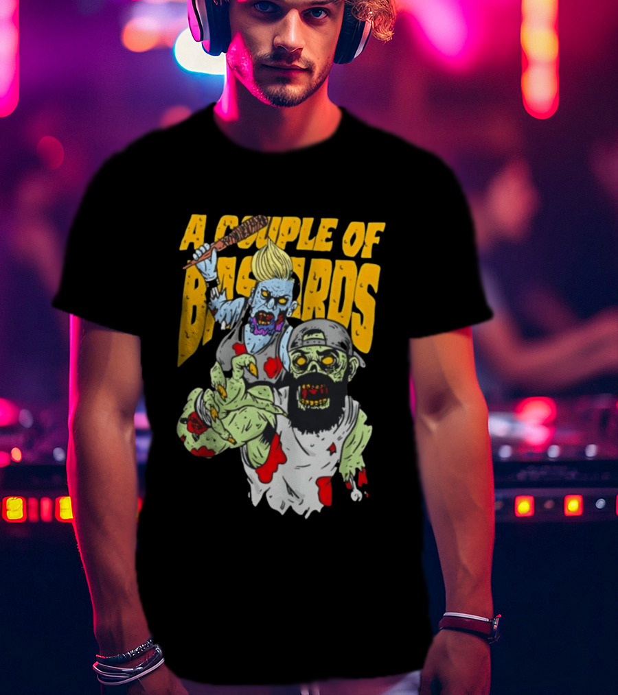 A Couple Of Bastards Zombie Cartoon With Baseball Bat And Beard T-Shirt