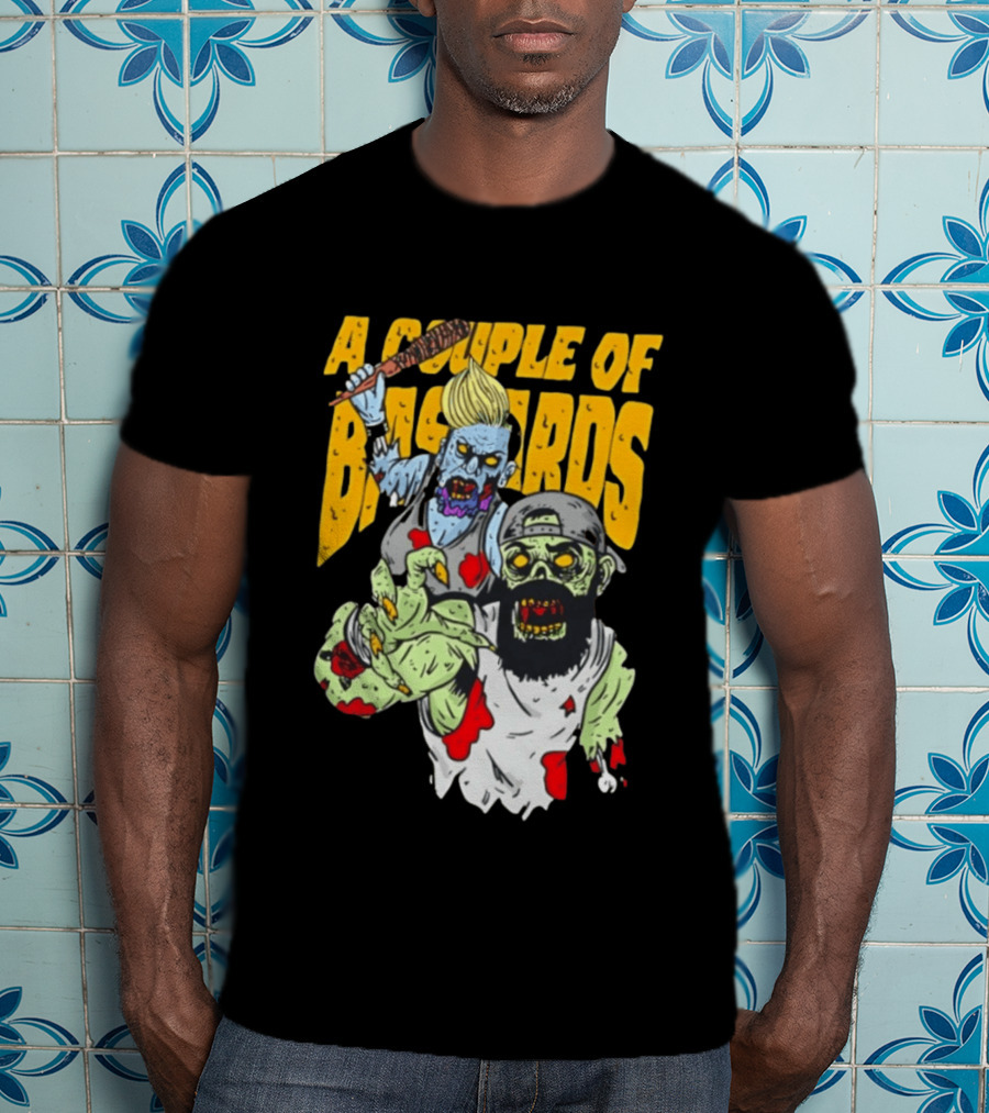 A Couple Of Bastards Zombie Cartoon With Baseball Bat And Beard T-Shirt
