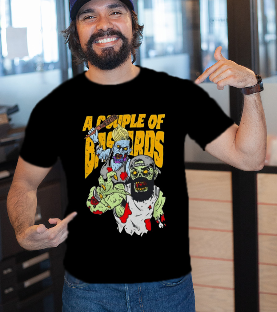 A Couple Of Bastards Zombie Cartoon With Baseball Bat And Beard T-Shirt