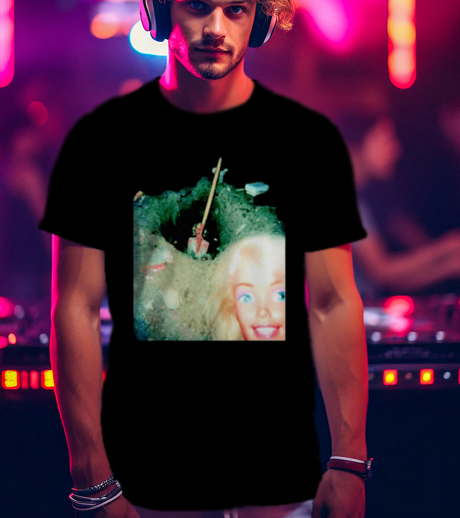 Barbie Doll Digging A Grave Shovel Surreal Scene T-Shirt