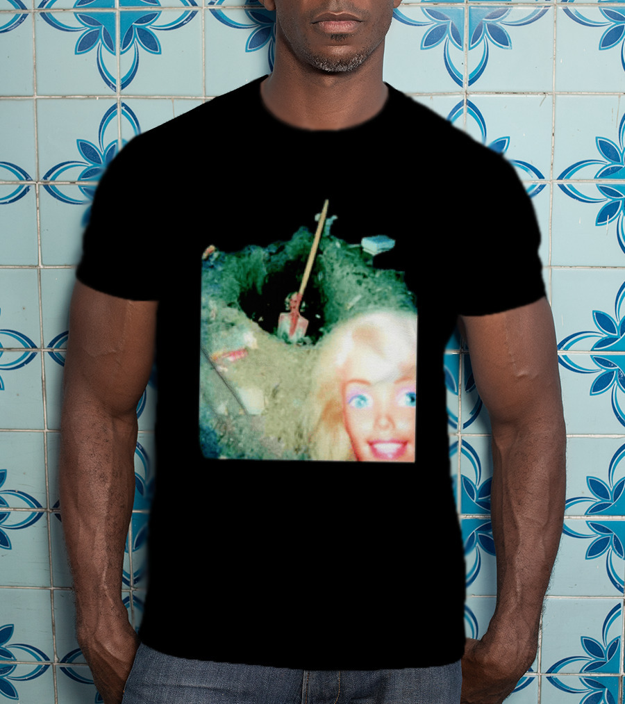 Barbie Doll Digging A Grave Shovel Surreal Scene T-Shirt