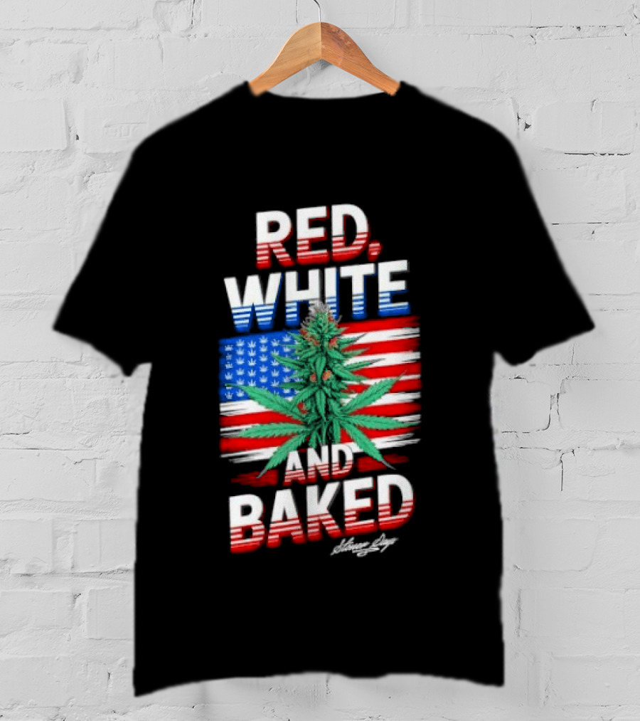 Cannabis Leaf Red White And Baked American Flag Stoner Days Fourth Of July T-Shirt