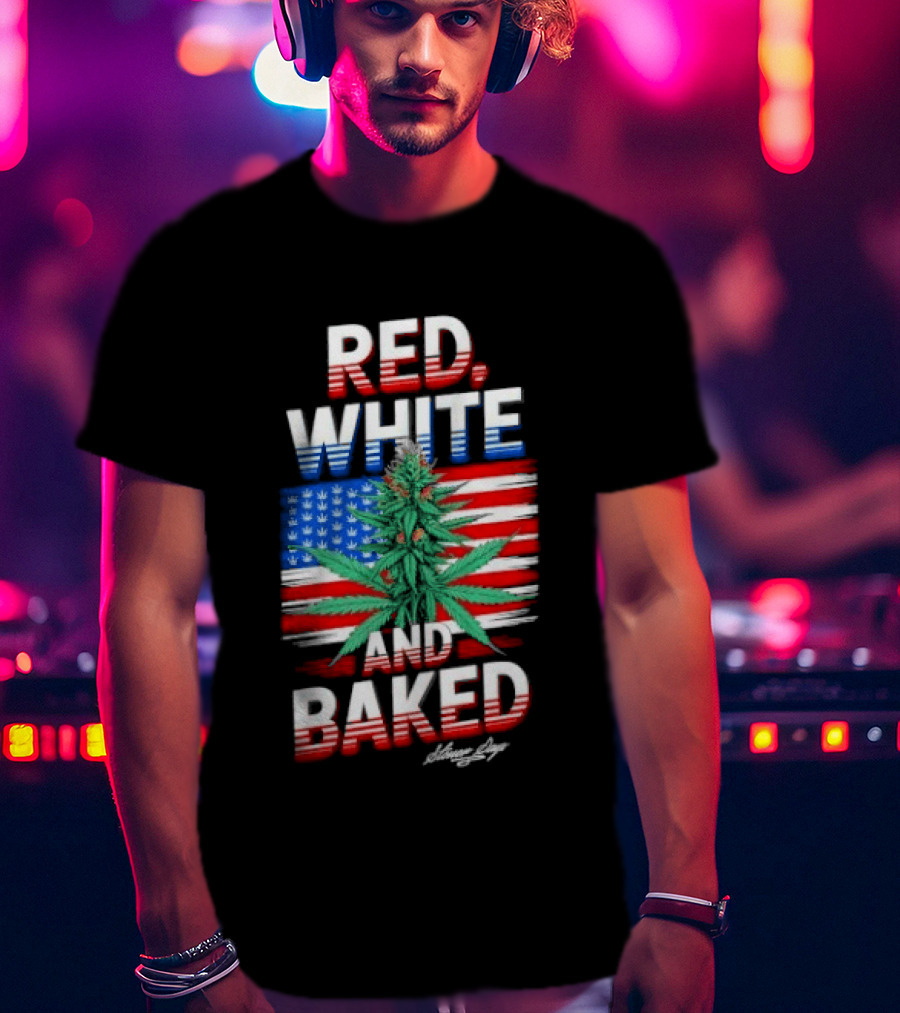 Cannabis Leaf Red White And Baked American Flag Stoner Days Fourth Of July T-Shirt