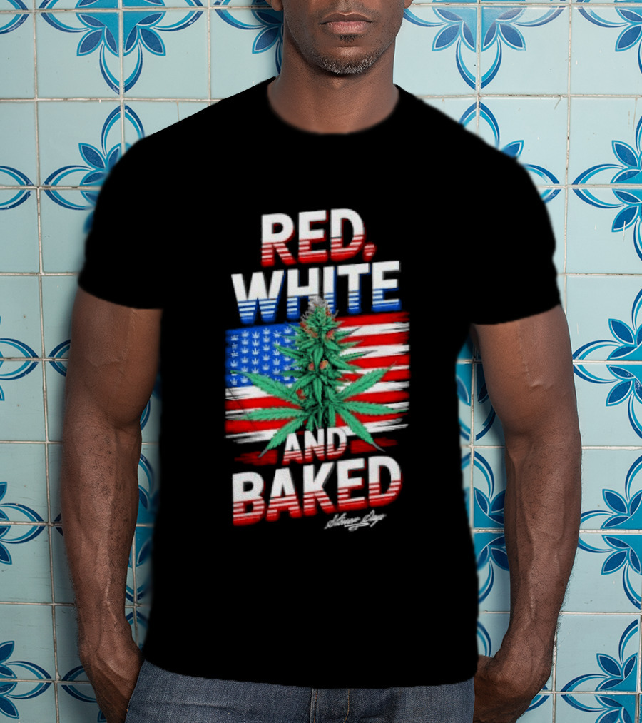 Cannabis Leaf Red White And Baked American Flag Stoner Days Fourth Of July T-Shirt