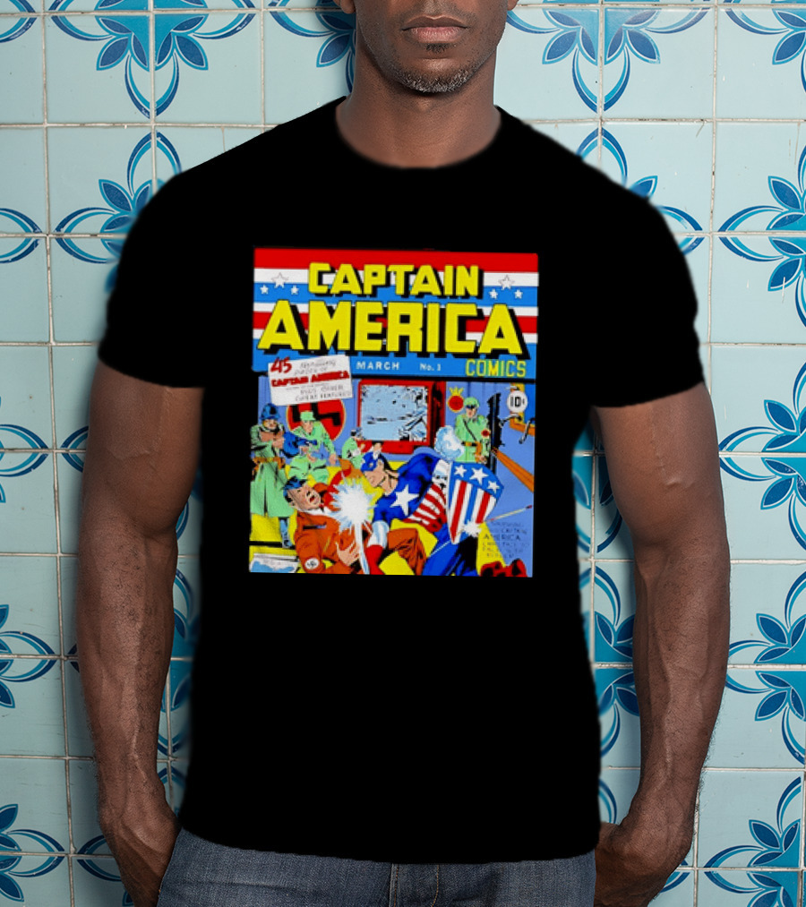 Captain America Comics March No 1 Smashing Thru Hitler Issue Cover 1941 T-Shirt