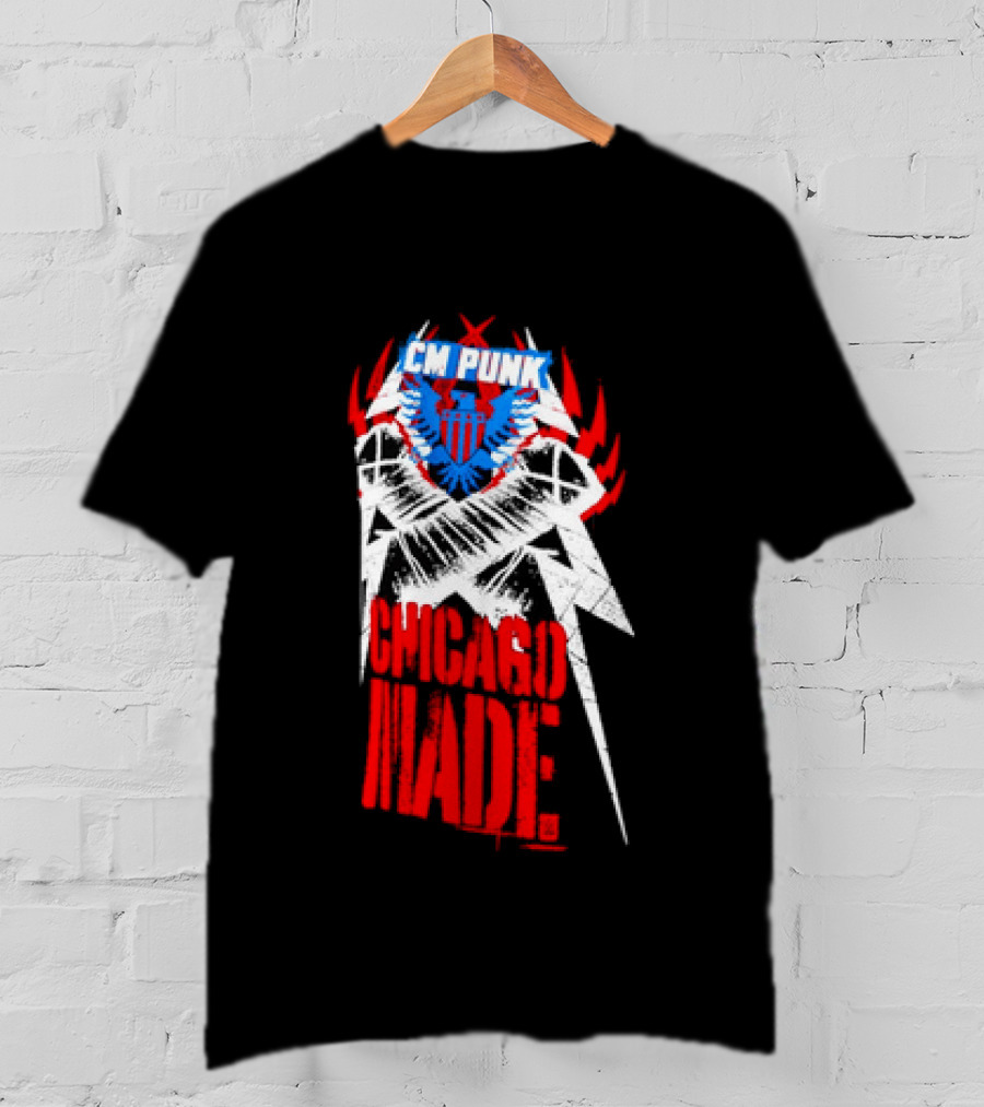 CM Punk Chicago Made WWE Wrestling Red And Blue Star T-Shirt