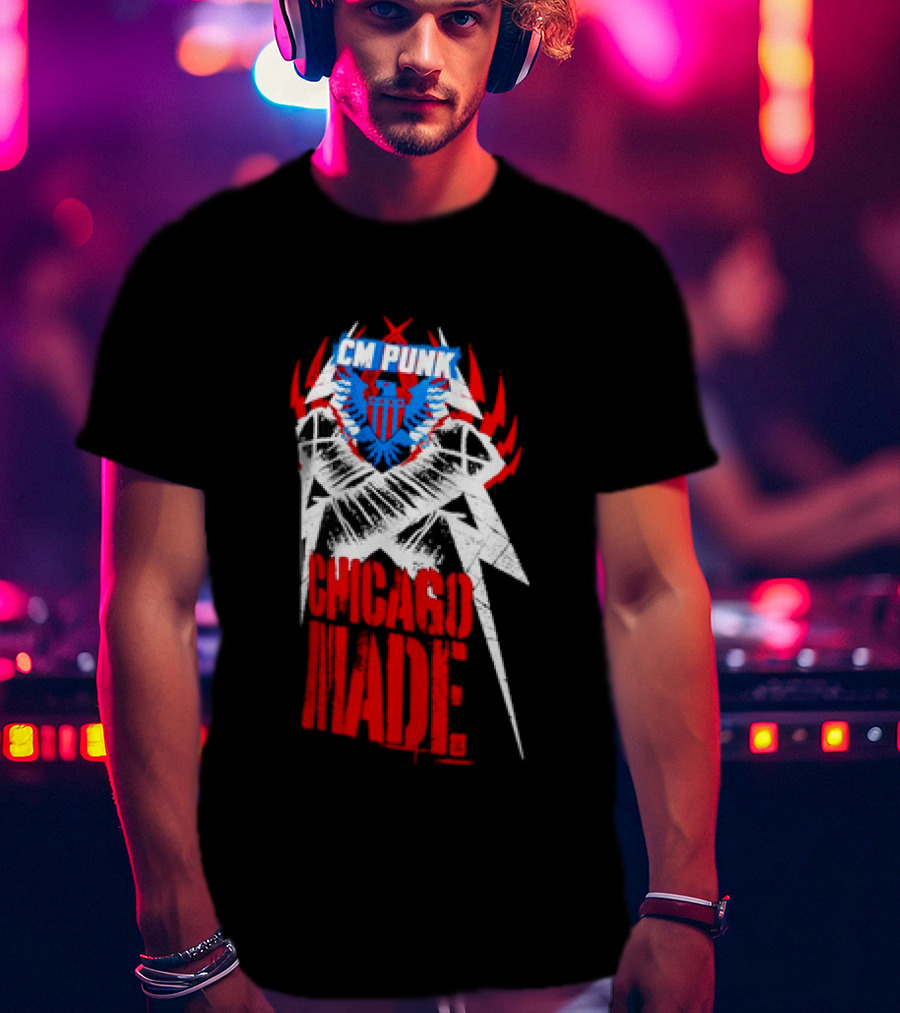 CM Punk Chicago Made WWE Wrestling Red And Blue Star T-Shirt