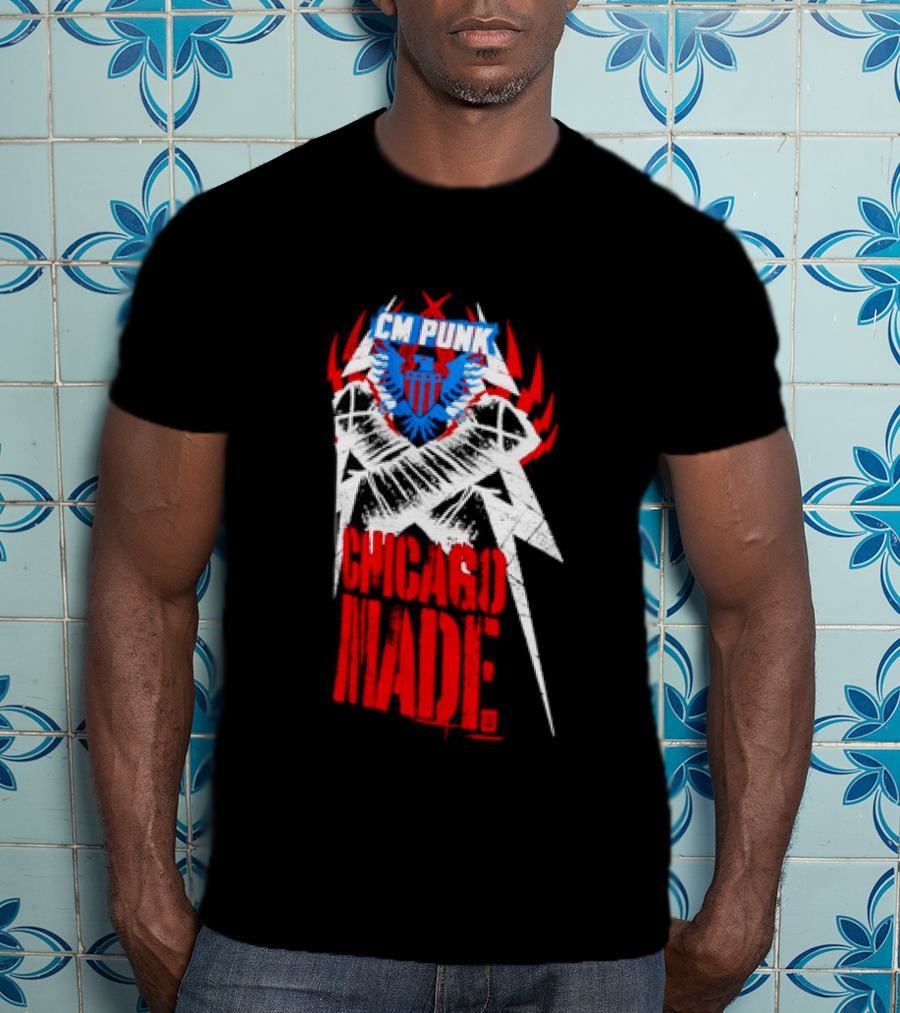 CM Punk Chicago Made WWE Wrestling Red And Blue Star T-Shirt