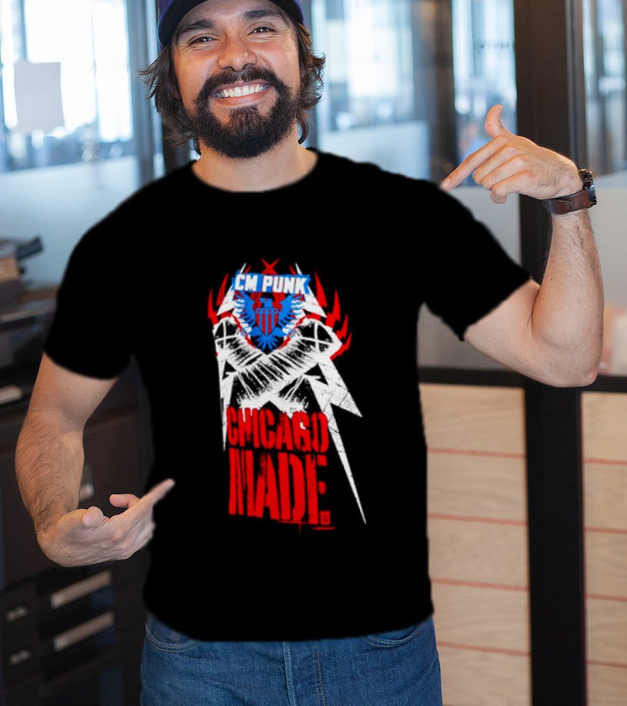 CM Punk Chicago Made WWE Wrestling Red And Blue Star T-Shirt