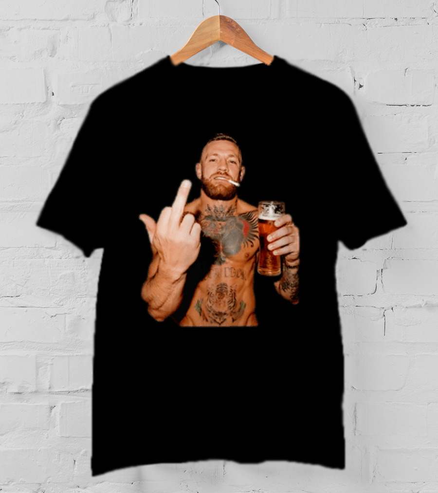 Conor McGregor UFC MMA The Notorious Middle Finger Tattoo Beer T-Shirt