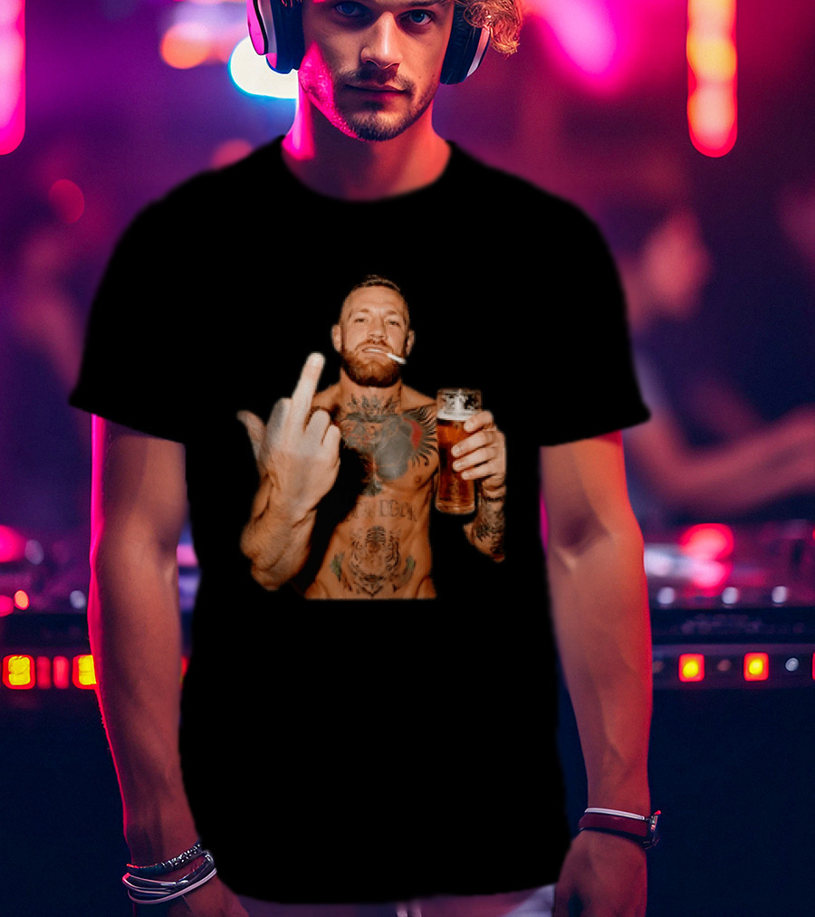Conor McGregor UFC MMA The Notorious Middle Finger Tattoo Beer T-Shirt