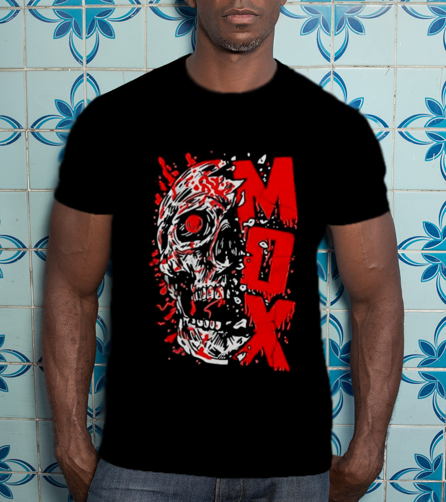 Creepy Zombie Skull MOX Red Splatter T-Shirt