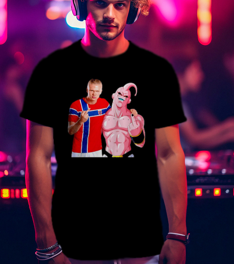 Erling Haaland Norway Majin Buu Middle Finger Cartoon Collaboration T-Shirt