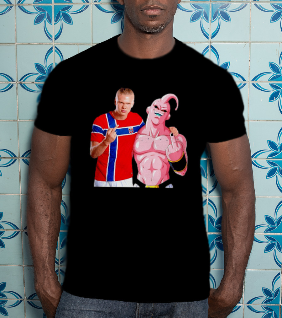 Erling Haaland Norway Majin Buu Middle Finger Cartoon Collaboration T-Shirt