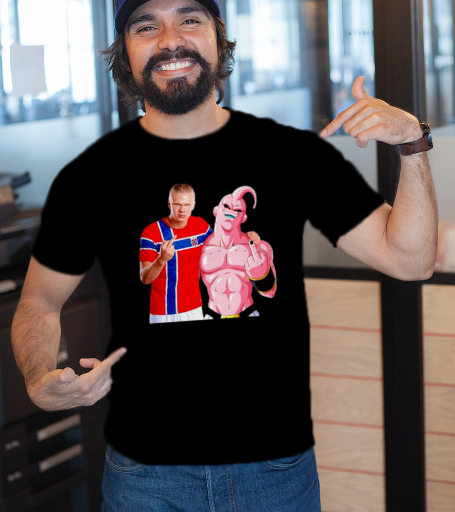 Erling Haaland Norway Majin Buu Middle Finger Cartoon Collaboration T-Shirt