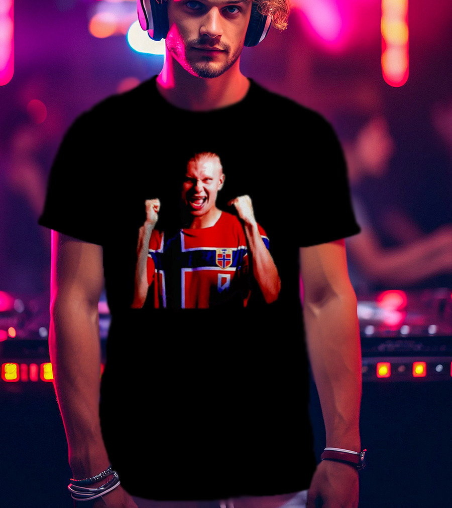 Erling Haaland Norway Football Team Norwegian Flag Iconic Striker Celebration T-Shirt