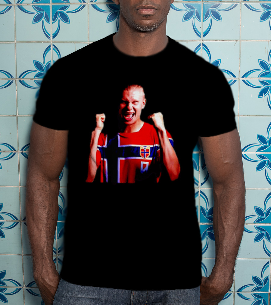 Erling Haaland Norway Football Team Norwegian Flag Iconic Striker Celebration T-Shirt