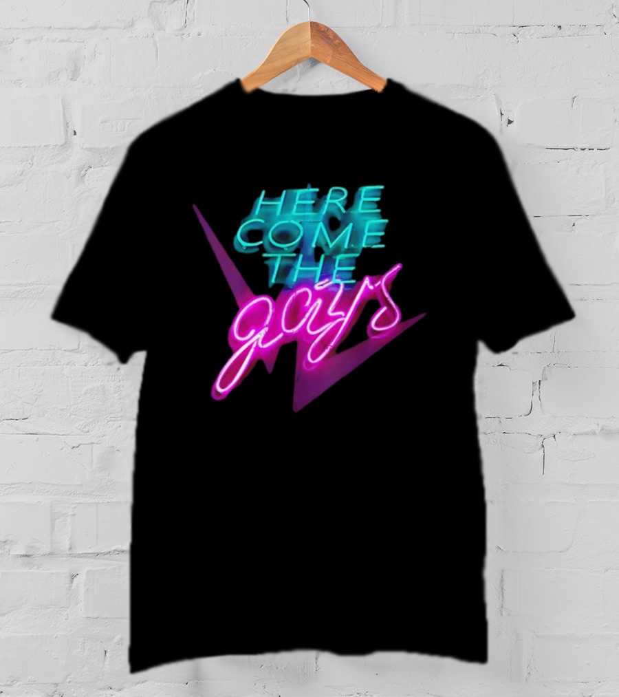 Here Come The Gays Neon Sign Vibrant LGBTQ+ Pride T-Shirt