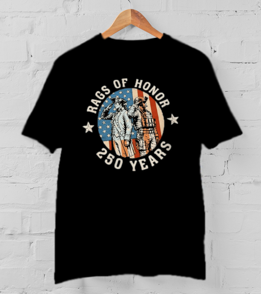 Rags Of Honor 250 Years Revolutionary War Patriot Distressed American Soldier Flag T-Shirt