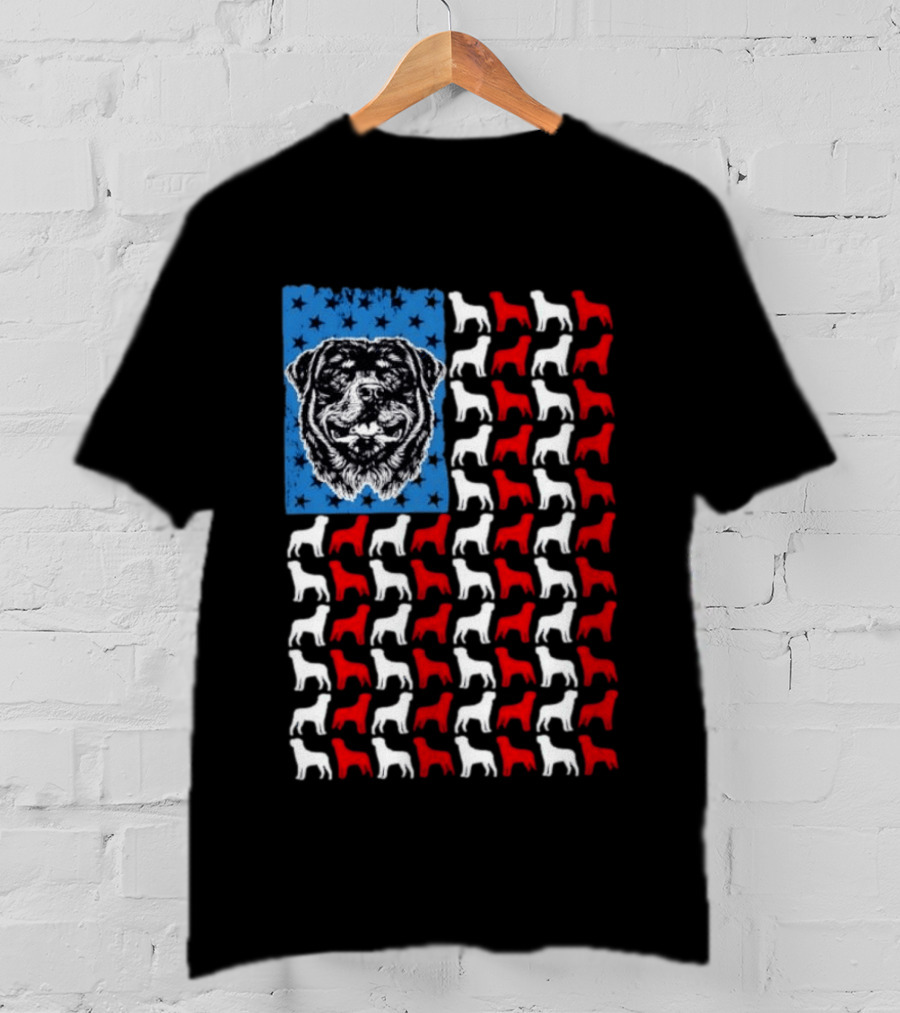 USA Flag Rottweiler Dog Stars Stripes Patriotic T-Shirt