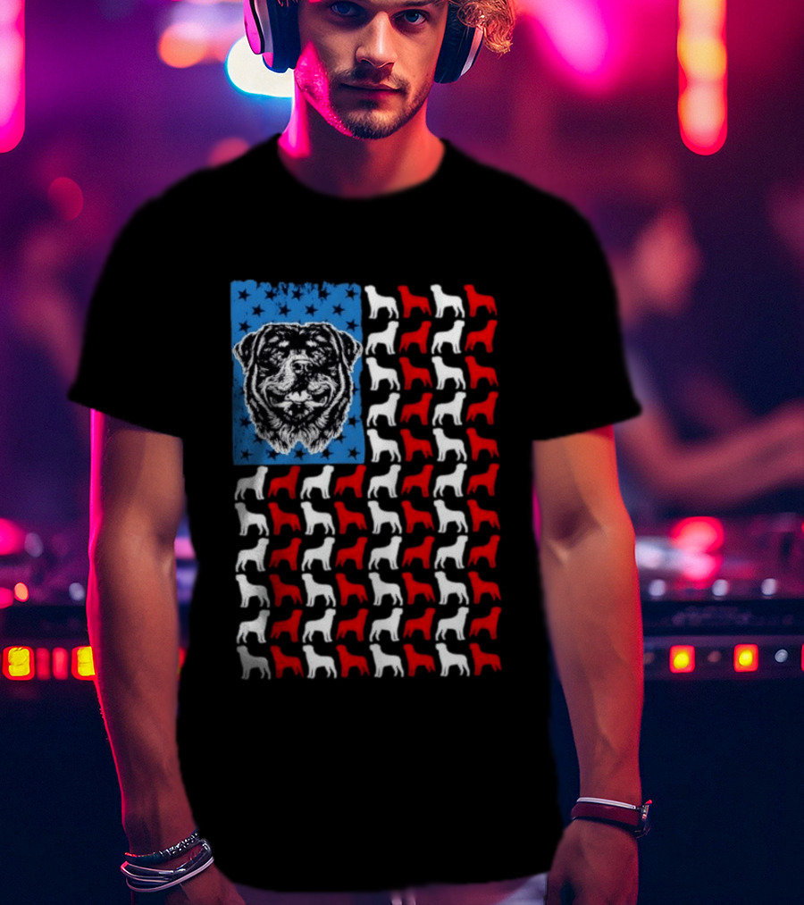 USA Flag Rottweiler Dog Stars Stripes Patriotic T-Shirt