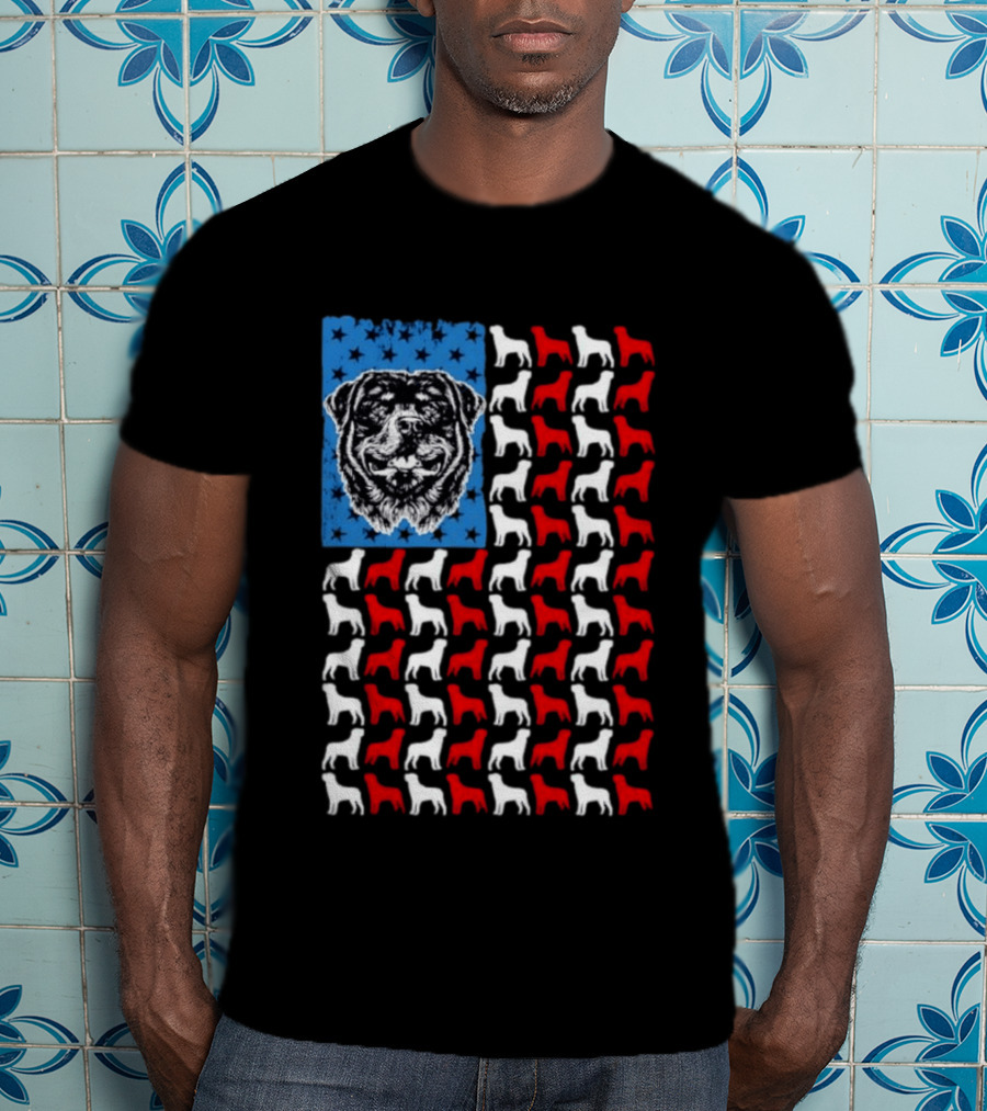 USA Flag Rottweiler Dog Stars Stripes Patriotic T-Shirt