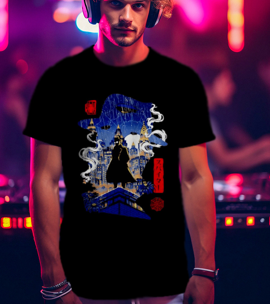 Spider Man Noir Marvel Spider Verse Cityscape Japanese T-Shirt