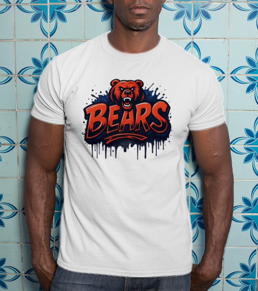 Chicago Bears Graffiti Style Vintage Bold Text Bear Head T-Shirt