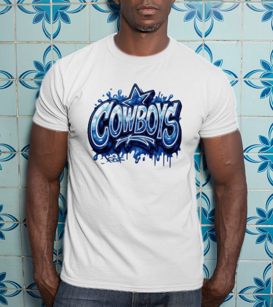 Dallas Cowboys Graffiti Style With Star And Blue Drips T-Shirt