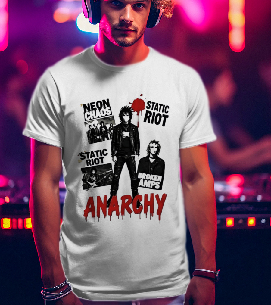 Neon Chaos Static Riot Broken Amps Anarchy Punk Rock Musician T-Shirt