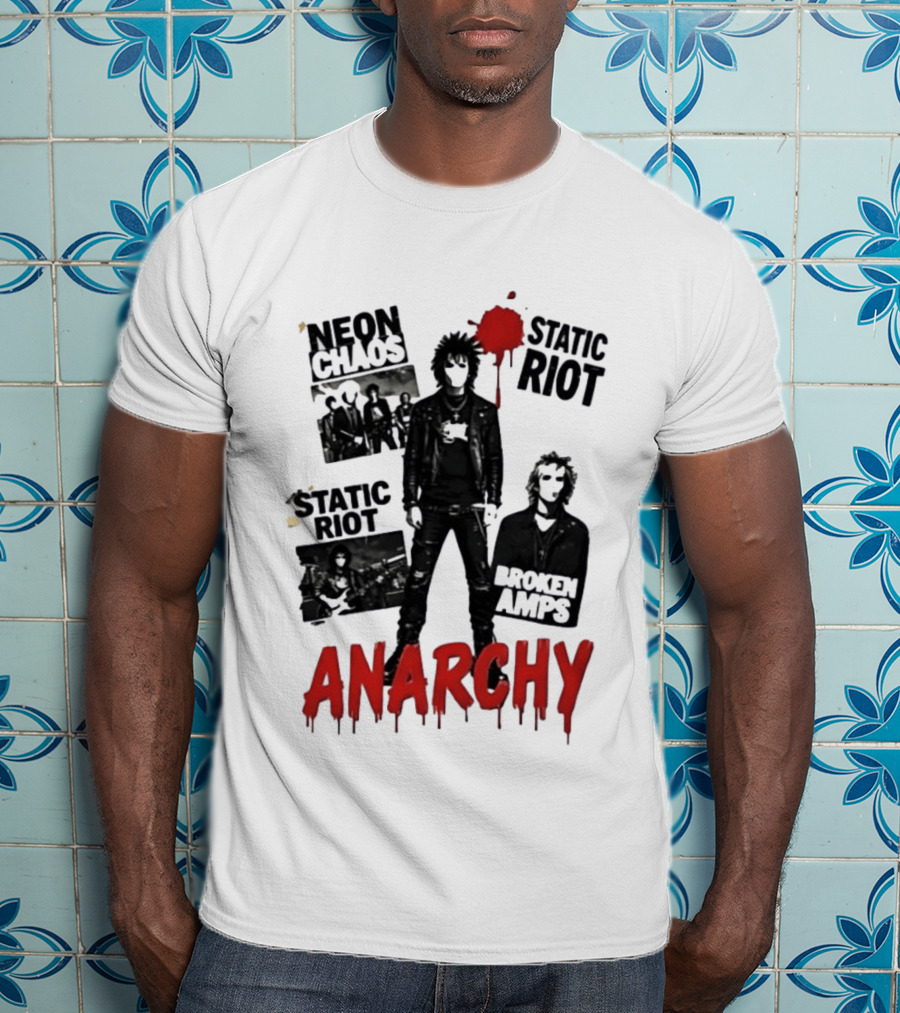Neon Chaos Static Riot Broken Amps Anarchy Punk Rock Musician T-Shirt