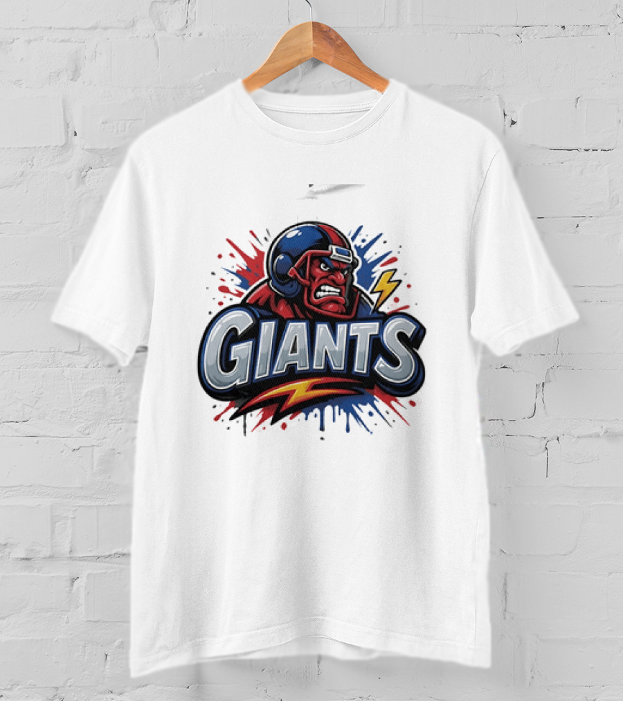 New York Giants Graffiti Style Football Helmet Lightning Bolt T-Shirt