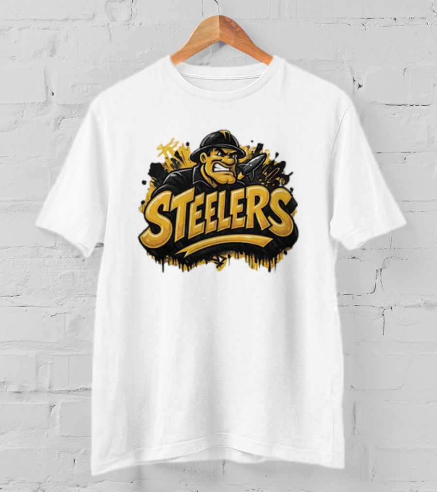 Pittsburgh Steelers Graffiti Steel Worker Emblem With Tough T-Shirt