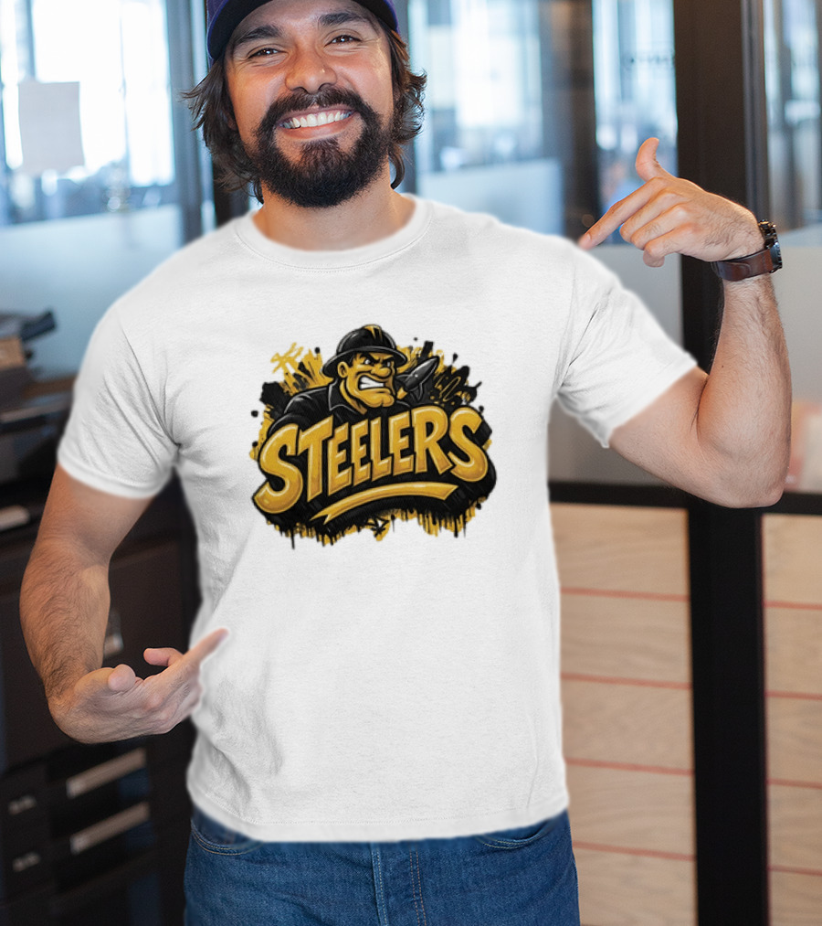Pittsburgh Steelers Graffiti Steel Worker Emblem With Tough T-Shirt