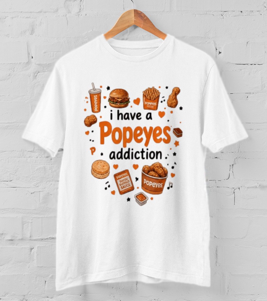 Popeyes Chicken And Biscuits Addiction Heartbeat Lover With Bayou Buffalo Sauce T-Shirt