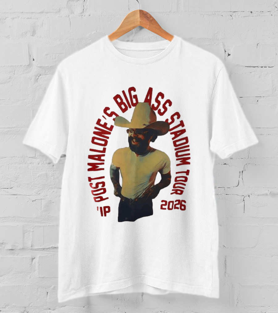Post Malone Big Ass Stadium Tour 2026 Cowboy Hat And Beard T-Shirt