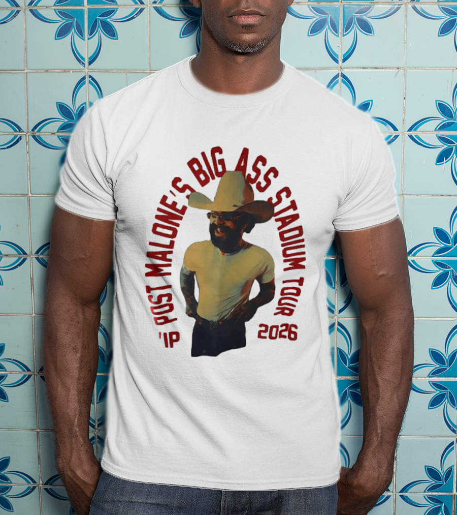 Post Malone Big Ass Stadium Tour 2026 Cowboy Hat And Beard T-Shirt