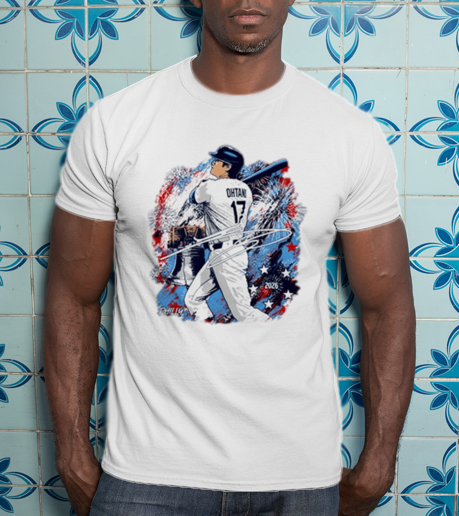 Shohei Ohtani 17 Philadelphia 2026 Liberty Bell Fireworks Stars T-Shirt