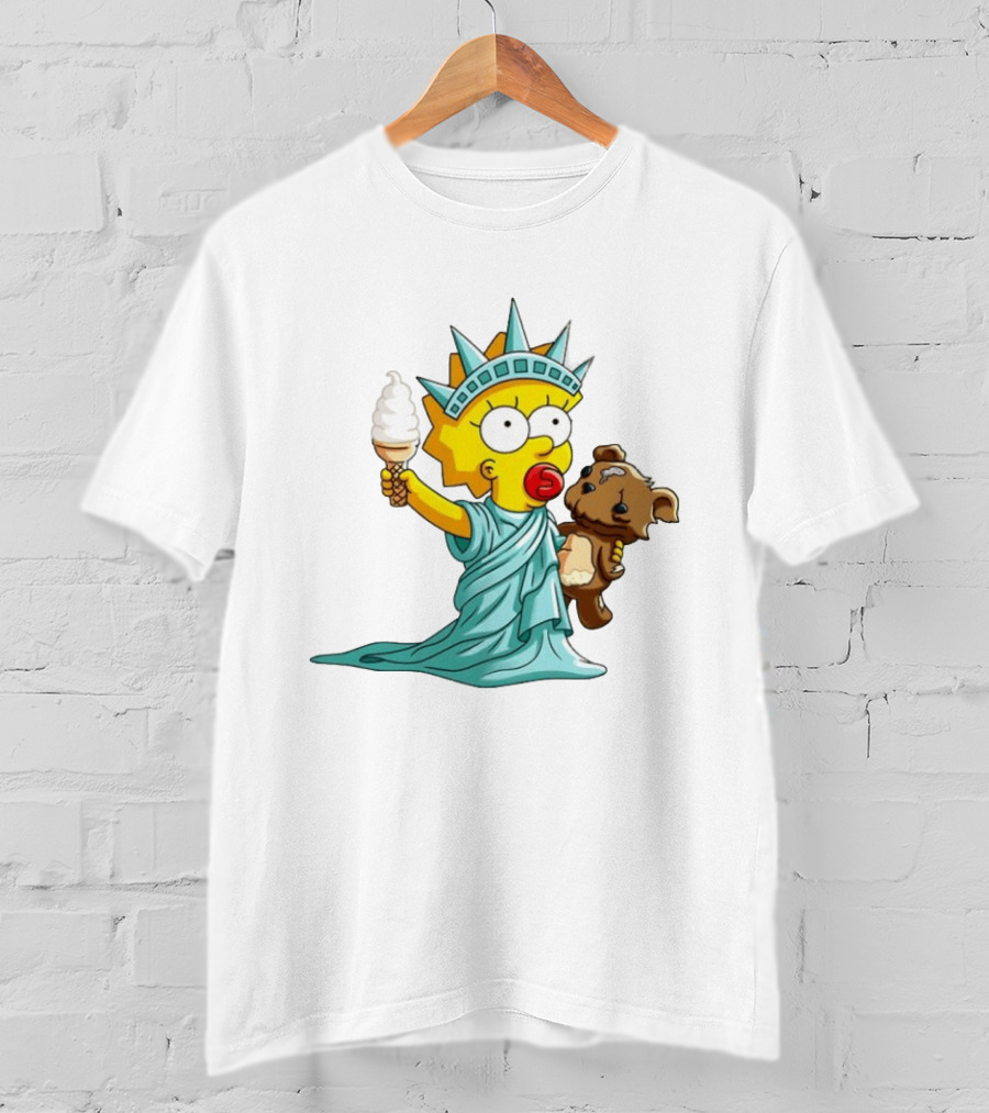 Statue Of Liberty Baby With Ice Cream And Teddy Bear Cartoon T-Shirt