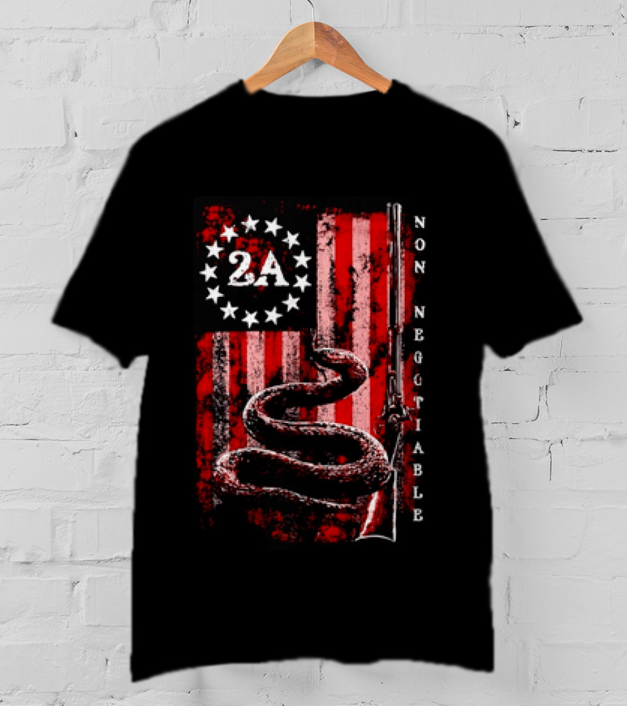 2A Non Negotiable Second Amendment Snake Musket Flag Distressed Stars Stripes T-Shirt